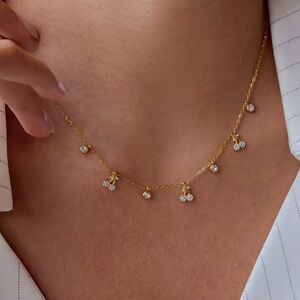 NEW🍒18K Gold Plated White Diamond Cherry Pendant Necklace